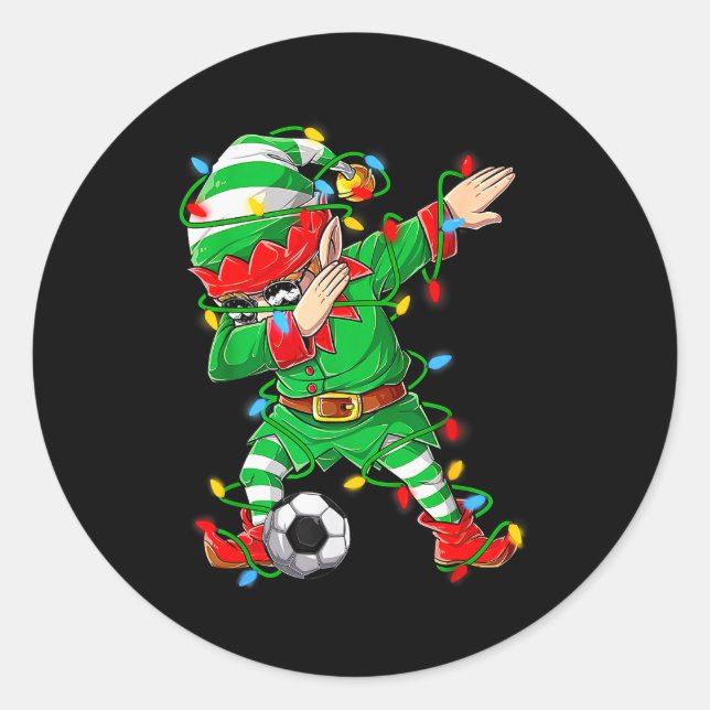 Elf Dabbing Soccer Player Christmas Dab Xmas  Classic Round Sticker (Front)