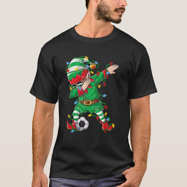 Elf Dabbing Soccer Player Christmas Dab Xmas  T-Shirt (Front)