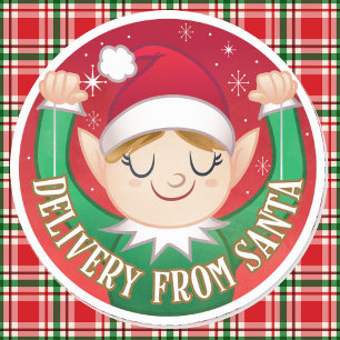 Elf Delivery From Santa Christmas Red n Green Classic Round Sticker