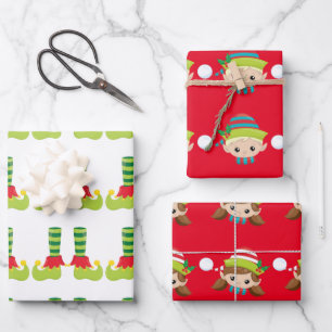 Elf faces and feet Christmas cheer pattern Wrapping Paper Sheet