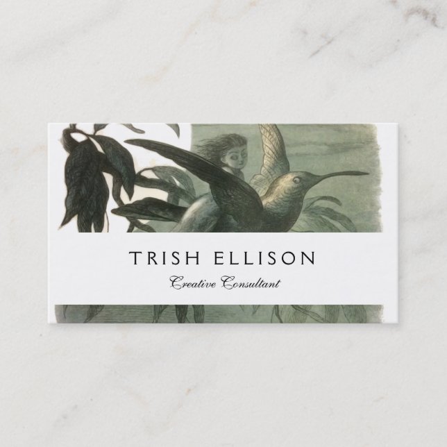 Elf Fairies Elves Moon Night Scene Bird Flying  Business Card (Front)