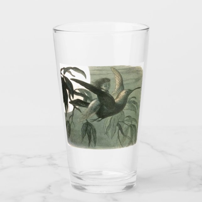 Elf Fairies Elves Moon Night Scene Bird Flying  Glass (Front)