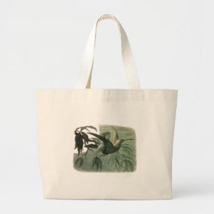 Elf Fairies Elves Moon Night Scene Bird Flying  Large Tote Bag