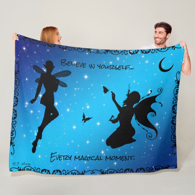 Elf Fairy & Butterfly Fantasy..Believe in Yourself Fleece Blanket (In Situ)
