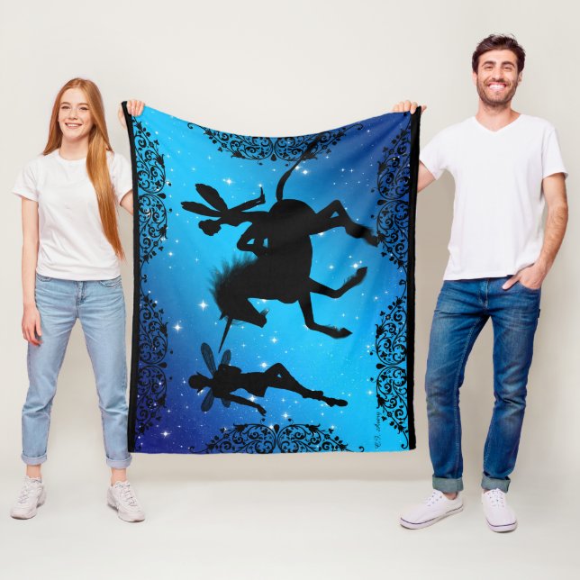 Elf Fairy Unicorn Fantasy Med w/ Black Background Fleece Blanket (In Situ)
