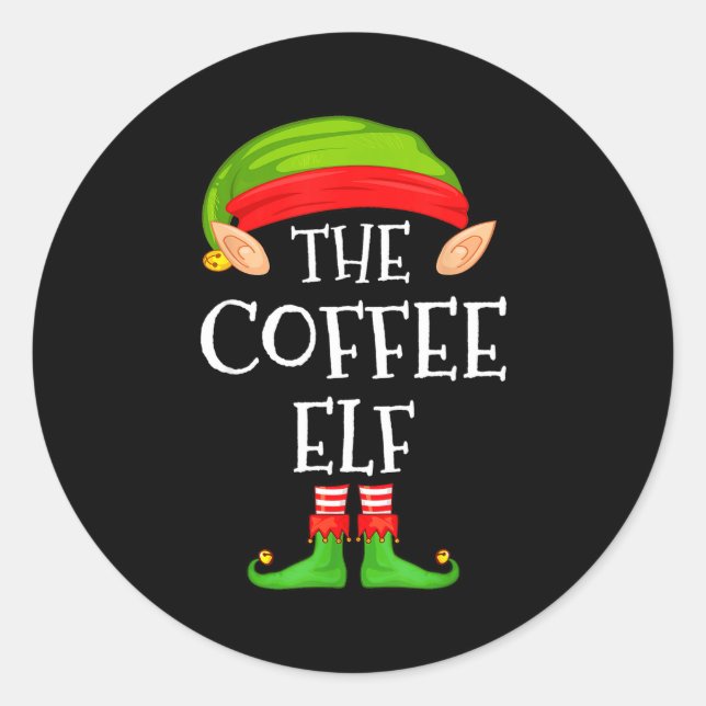 Elf Family Christmas Coffee Elf Sweater Matching C Classic Round Sticker (Front)