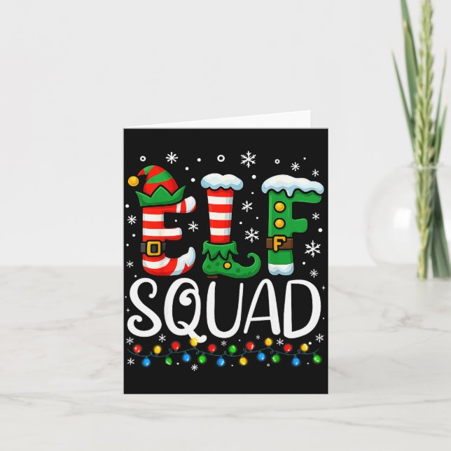 Elf Family Christmas Matching Pajamas Xmas Elf Squ Card (Front)