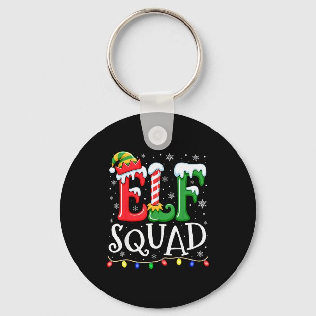Elf Family Christmas Matching Pajamas Xmas Elf Squ Key Ring (Front)