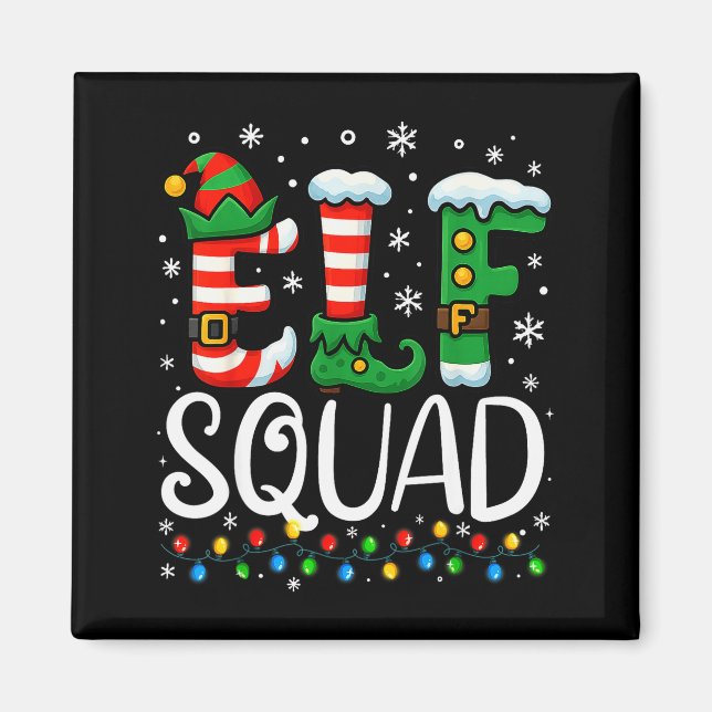 Elf Family Christmas Matching Pajamas Xmas Elf Squ Magnet (Front)