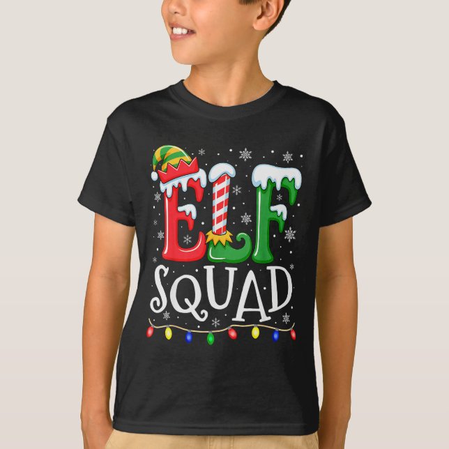 Elf Family Christmas Matching Pajamas Xmas Elf Squ T-Shirt (Front)