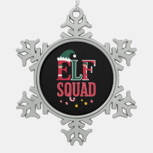 Elf Family Christmas Matching Pyjamas Elf Squad  Snowflake Pewter Christmas Ornament