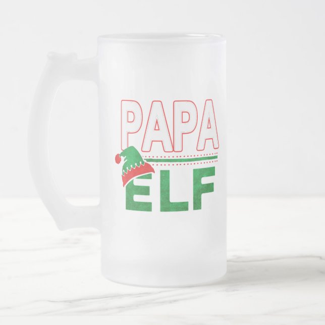 Elf Family | Papa Elf Christmas Holiday #TeamElf Frosted Glass Beer Mug (Left)