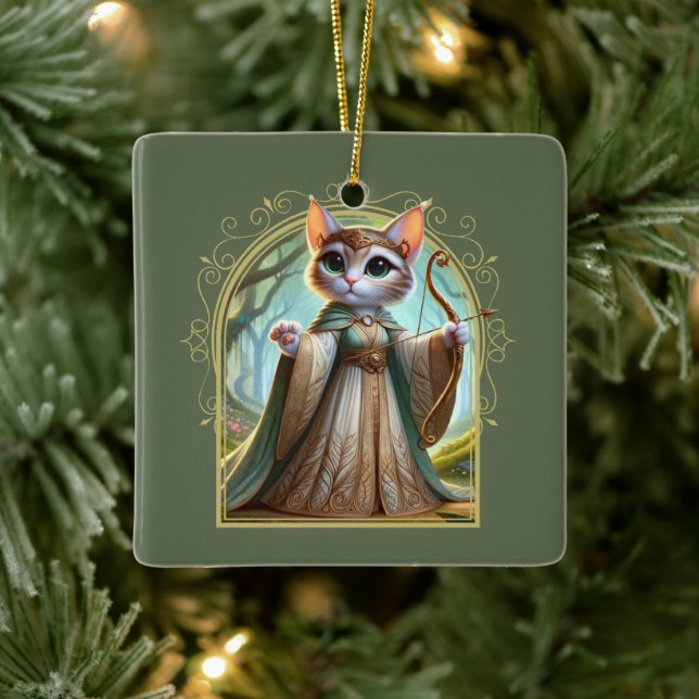 Elf Feline Fantasy Adventure Ceramic Ornament (Tree)