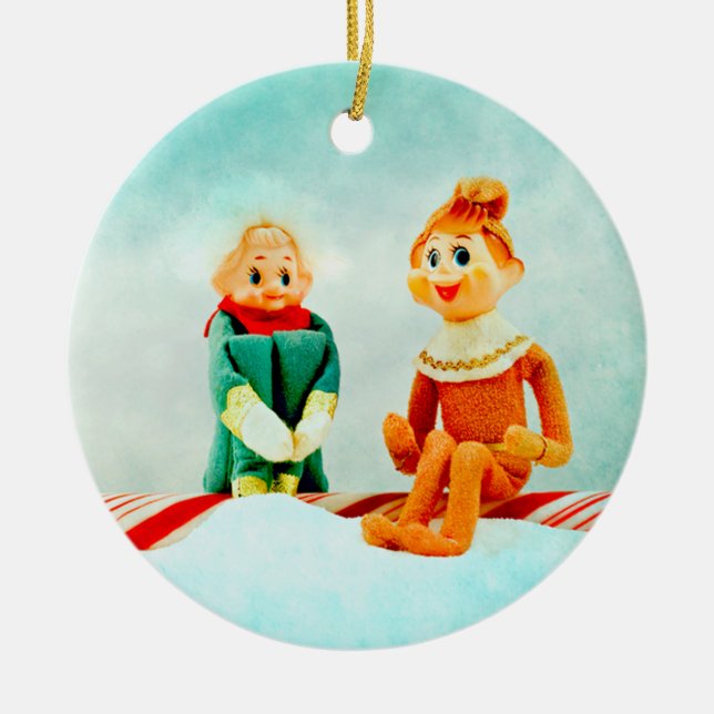 Elf First Date Ceramic Tree Decoration (Front)