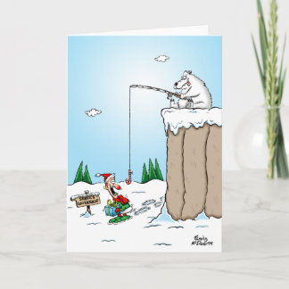 Elf fishing Christmas card. Holiday Card