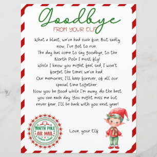 Elf Goodbye Letter, Elf Departure Letter
