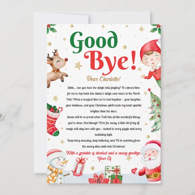 Elf Goodbye Letter Goodbye from Elf Christmas Invitation (Front)