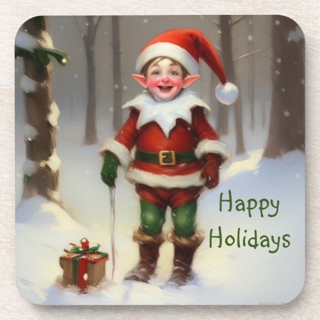 Elf Happy Holidays Coaster (Front)
