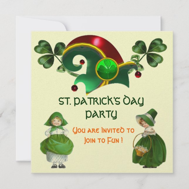 ELF HAT WITH SHAMROCKS ST. PATRICK'S DAY PARTY INVITATION (Front)