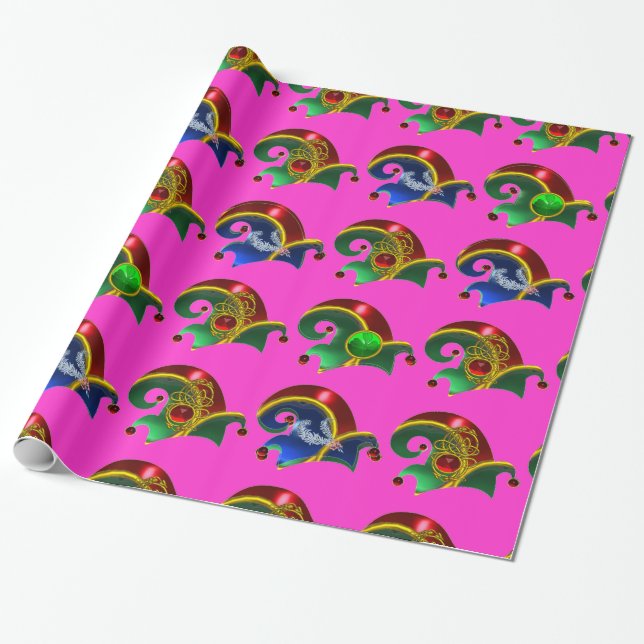 ELF HATS ,SHAMROCK ,DIAMOND FEATHERS ,Pink Fuchsia Wrapping Paper (Unrolled)