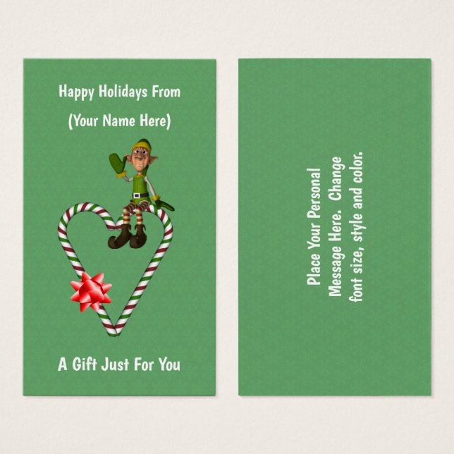 Elf Heart Christmas Holiday Gift Card Tag (Front & Back)