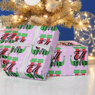 Elf Heels Squad Christmas Holiday Snowflakes Pink  Wrapping Paper