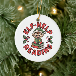 Elf-Help Reading Holiday Tree Ceramic Tree Decoration
