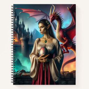 Elf holding a dragon egg notebook