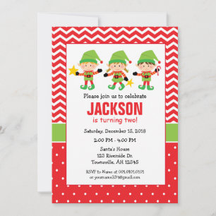 Elf Holiday Birthday Party Invitation