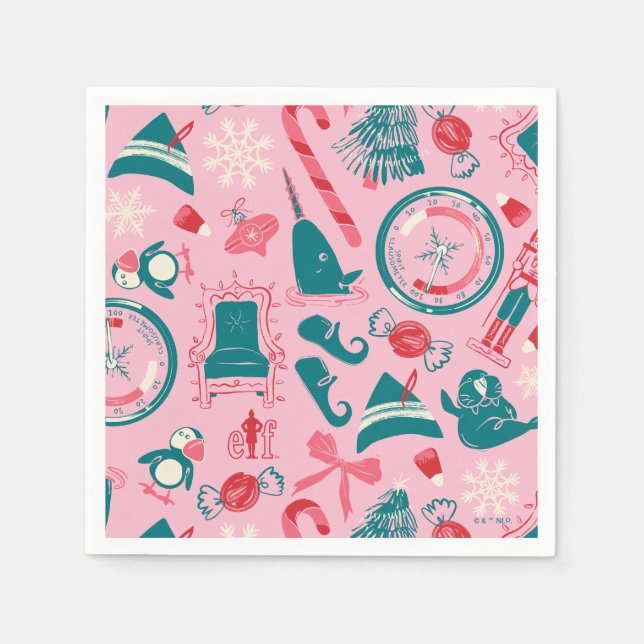 Elf Holiday Framed Icon Pattern Napkin (Front)