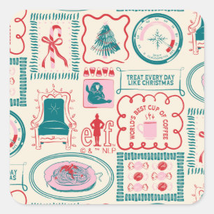 Elf Holiday Icon Pattern Square Sticker
