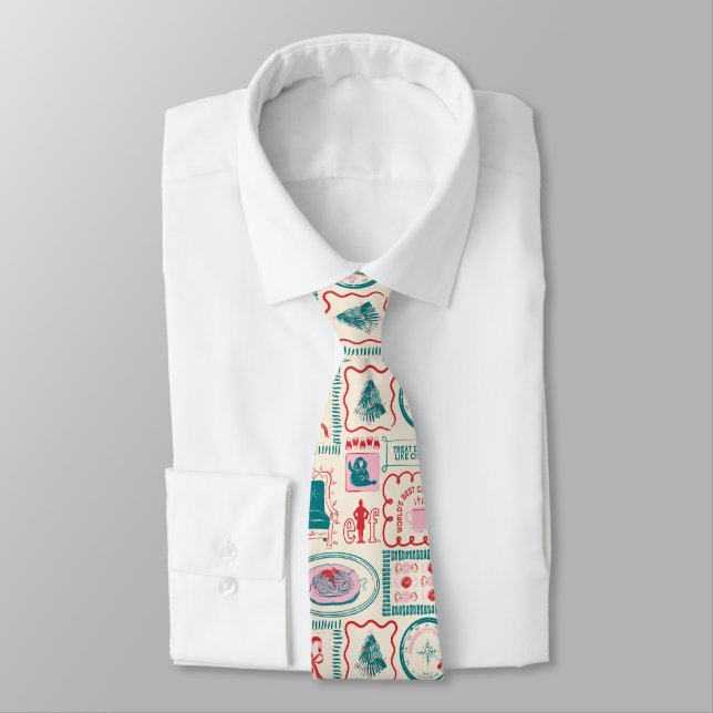 Elf Holiday Icon Pattern Tie (Tied)