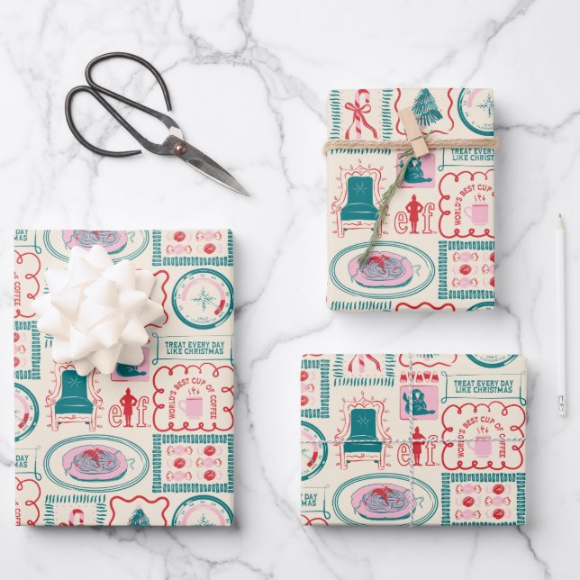 Elf Holiday Icon Pattern Wrapping Paper Sheet (Front)