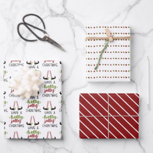 Elf HOLLY JOLLY CHRISTMAS Dots Stripes Wrapping Paper Sheet