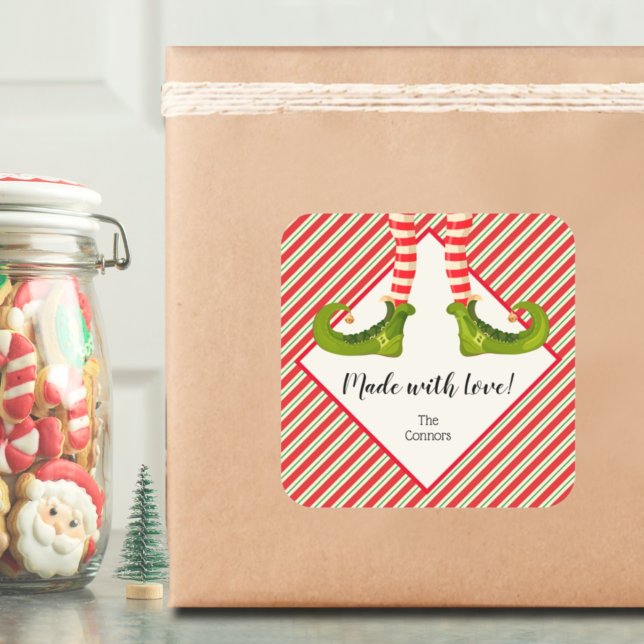 Elf Homemade Goods Holiday Baking Personalised Square Sticker (Elf Homemade Goods Holiday Baking Personalized Square Stickers)
