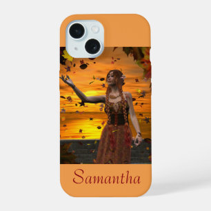 Elf in Falling Leaves Against an Autumn Sunset iPhone 15 Case