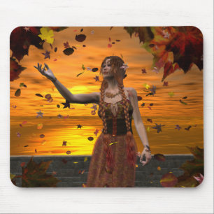 Elf in Falling Leaves Against an Autumn Sunset Mouse Mat