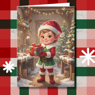 Elf in Santa's Workshop Personalised Christmas Card