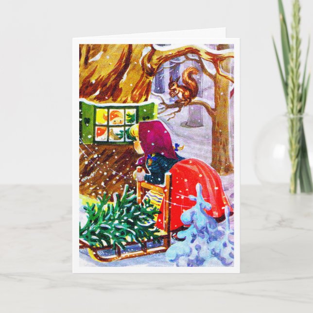 Elf in the Woods Vintage Christmas Holiday Card (Front)