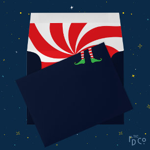 Elf Legs, Green Shoes, Candy Cane Swirl, Dark Blue Envelope