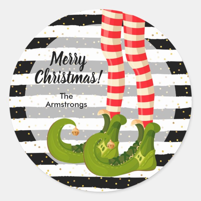 Elf Legs Merry Christmas Classic Round Sticker (Front)