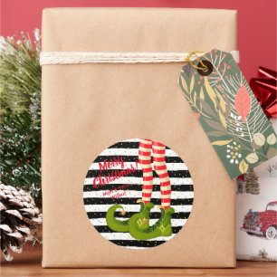 Elf Legs on Stripes Merry Christmas Classic Round Sticker
