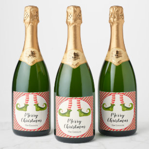 Elf Legs Stripes Merry Christmas Sparkling Wine Label