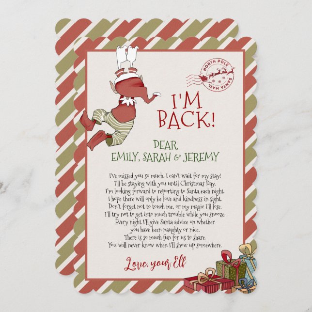 Elf Letter "I'm Back" for Christmas Invitation (Front/Back)