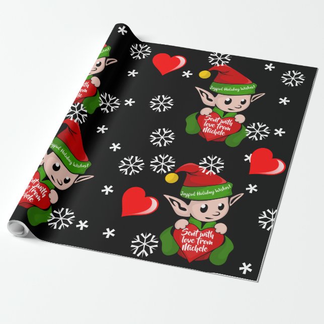 Elf Love Gift Wrap Personalised (Unrolled)