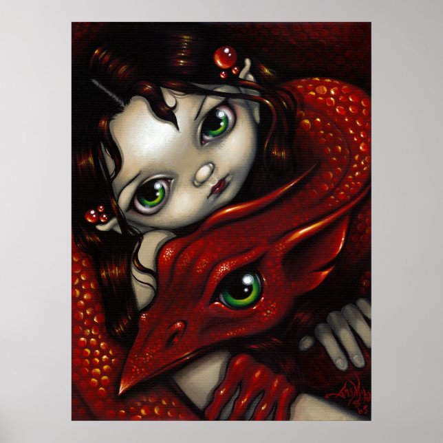 Elf Maiden and Her Dragon ART PRINT (Front)