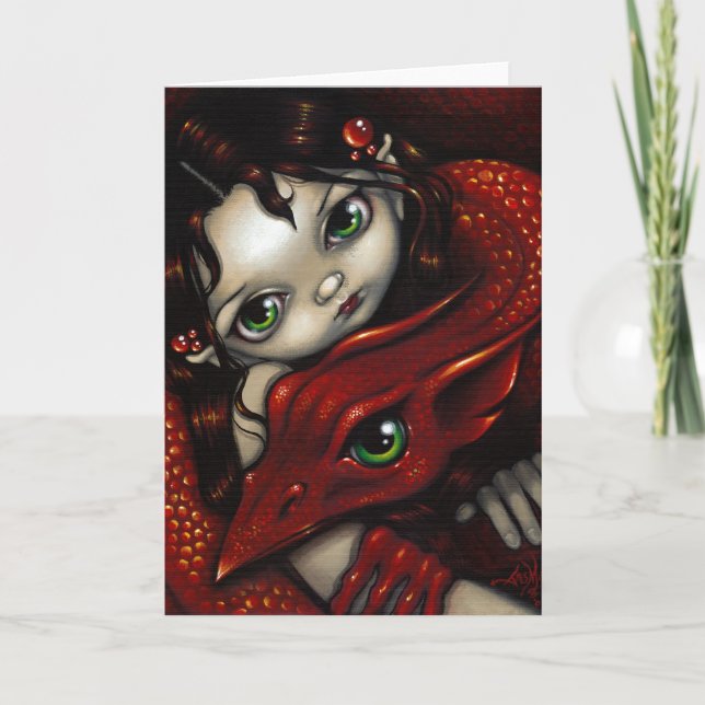 "Elf Maiden and Her Dragon" Greeting Card (Front)