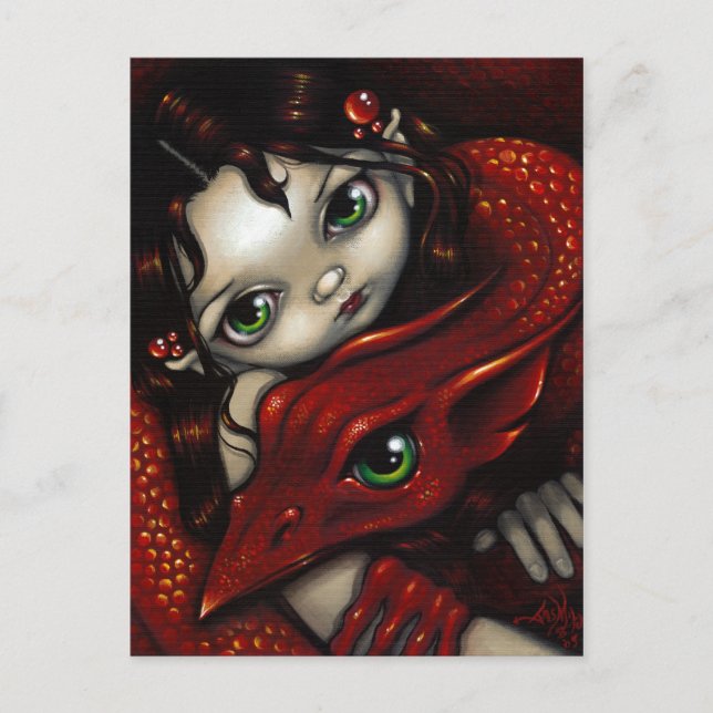 "Elf Maiden and Her Dragon" Postcard (Front)