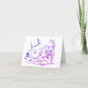 Elf Manor-Reading and Layed Back Funny Note Card