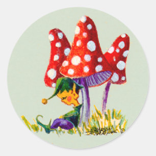 ELF & MUSHROOM by SHARON SHARPE Classic Round Sticker